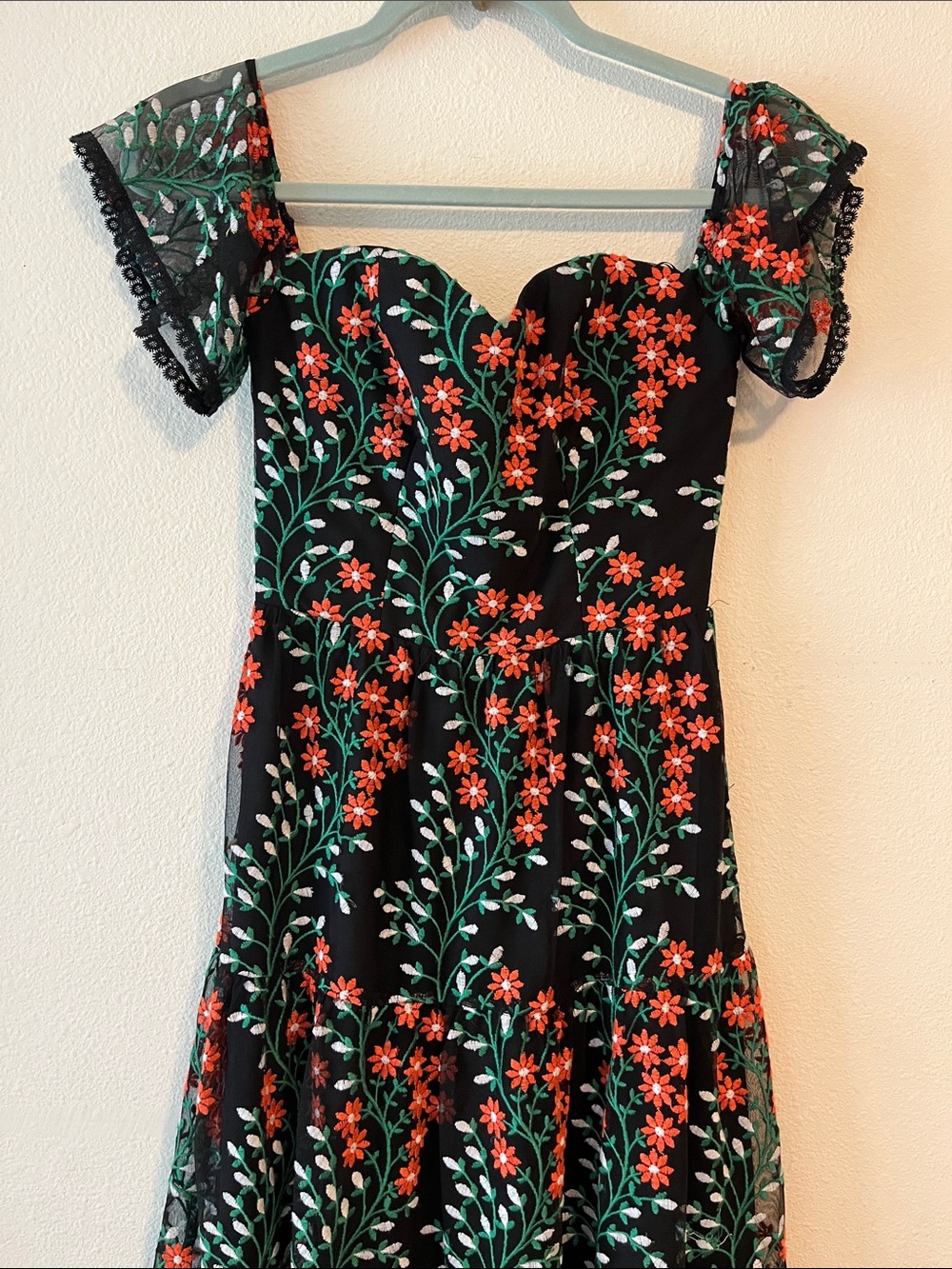 River Embroidered Off the Shoulder Midi Dress - Picture 1 of 11
